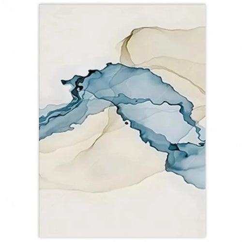 Sandy Beige & Blue Modern Cotton Canvas Painting Prints - The Finishing Touch Decor