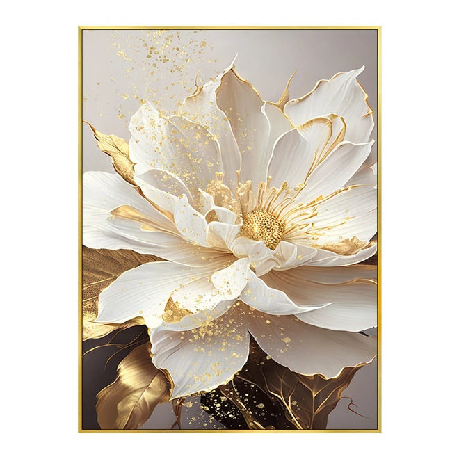 Lifelike Gold Leaf White Blooming Flowers Canvas Art - The Finishing Touch Decor
