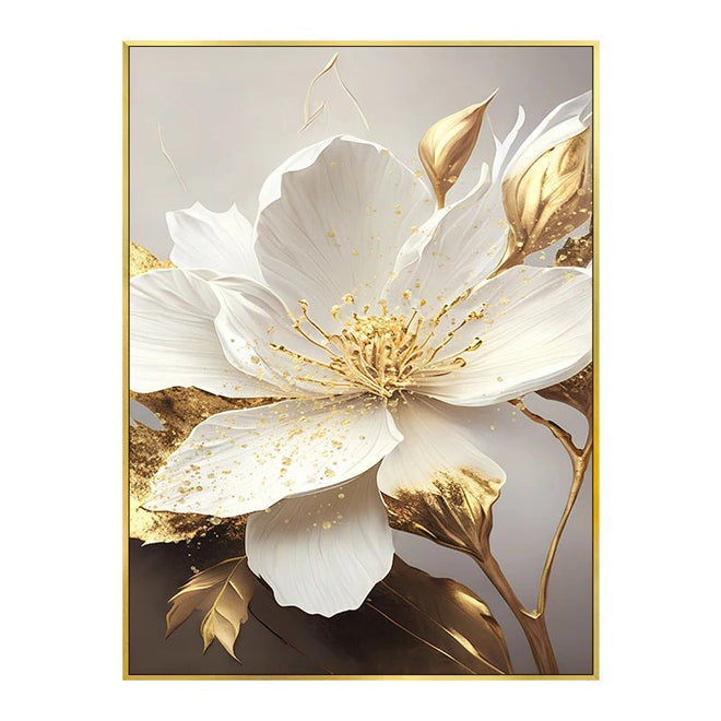 Lifelike Gold Leaf White Blooming Flowers Canvas Art - The Finishing Touch Decor