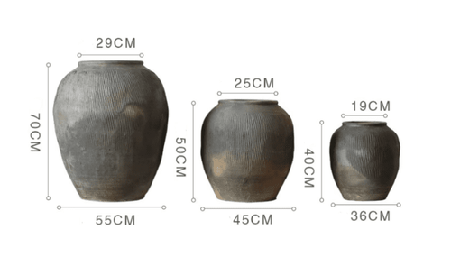 Coarse Clay Pottery Dark Ceramic Large Round Japandi Planter Pot - The Finishing Touch Decor