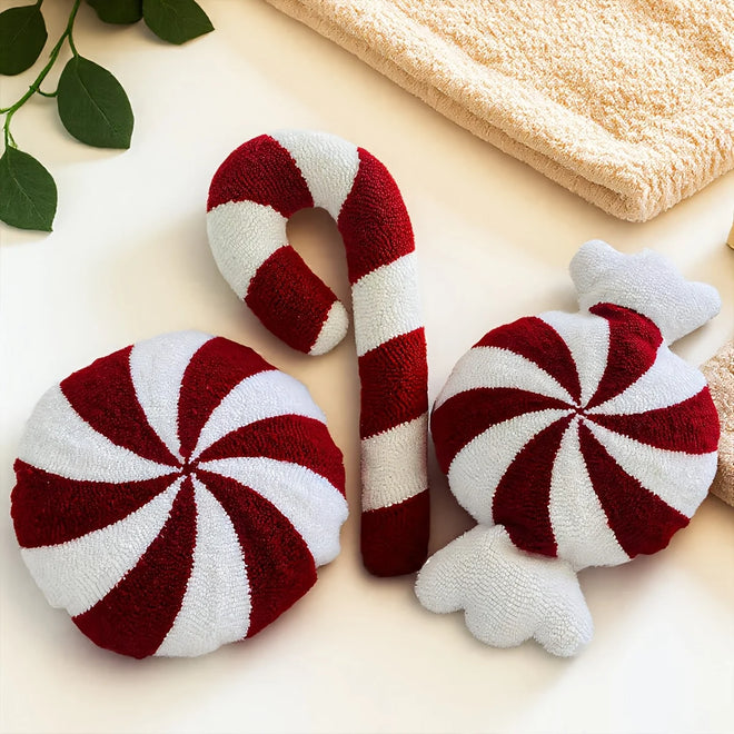Red & White Striped Candy Holiday Throw Pillows