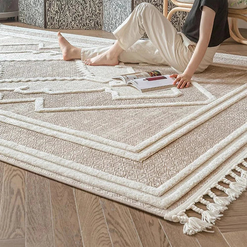 Large Beige Moroccan Pattern Tassel Light Area Rug - The Finishing Touch Decor