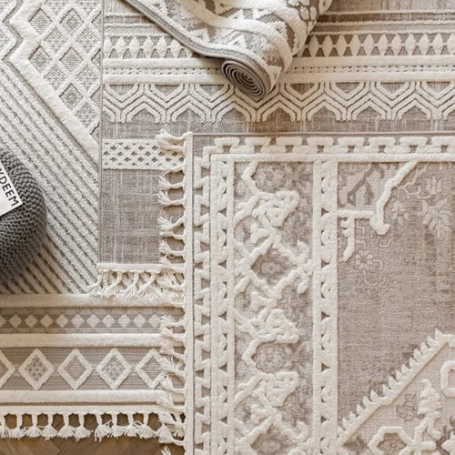 Large Beige Moroccan Pattern Tassel Light Area Rug - The Finishing Touch Decor