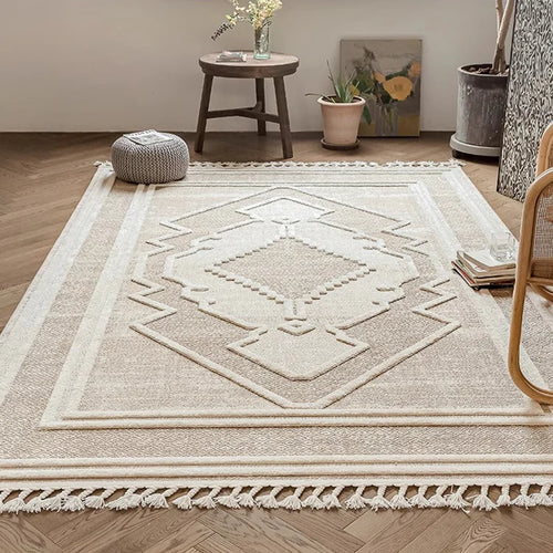 Large Beige Moroccan Pattern Tassel Light Area Rug - The Finishing Touch Decor