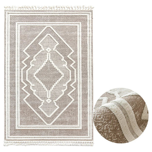 Large Beige Moroccan Pattern Tassel Light Area Rug - The Finishing Touch Decor