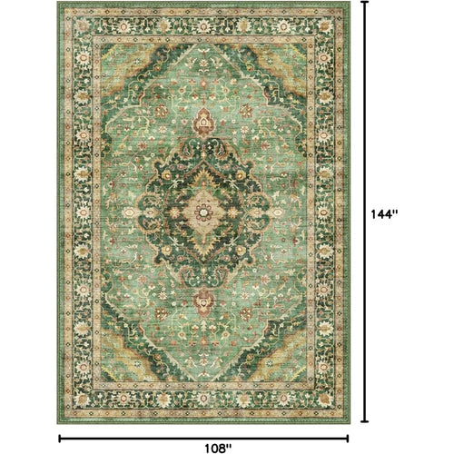 Vintage Green Oriental Large Low Pile Area Rug - The Finishing Touch Decor