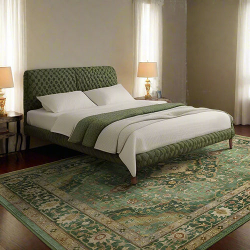 Vintage Green Oriental Large Low Pile Area Rug - The Finishing Touch Decor