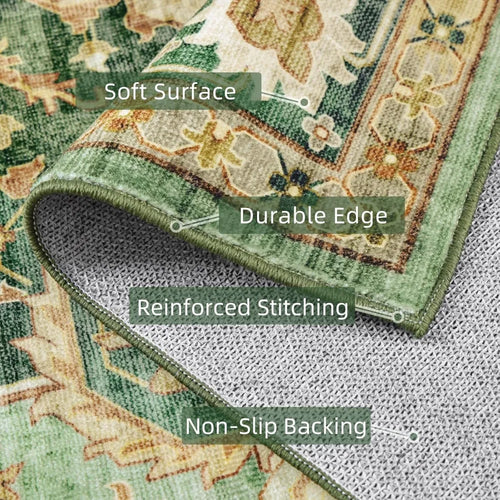 Vintage Green Oriental Large Low Pile Area Rug - The Finishing Touch Decor