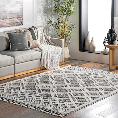 Moroccan Textured Bohemian Tassel Area Rug 9x12ft - The Finishing Touch Decor