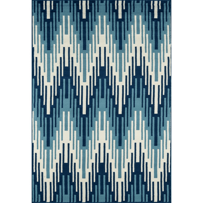 Blue Zig Zag Pattern Indoor/Outdoor Large Area Rug 7'10" X 10'10" - The Finishing Touch Decor