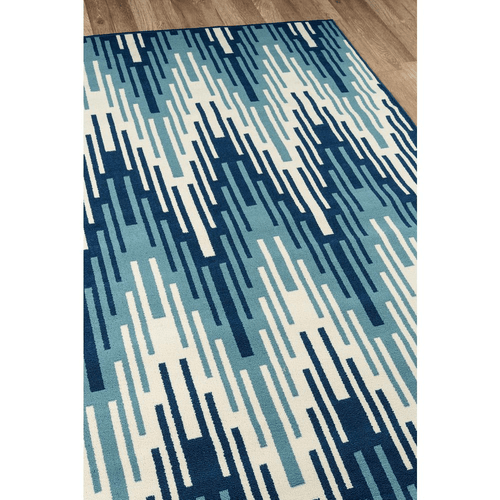 Blue Zig Zag Pattern Indoor/Outdoor Large Area Rug 7'10" X 10'10" - The Finishing Touch Decor