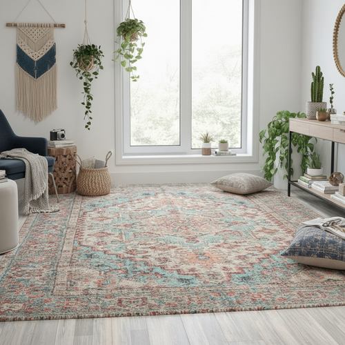 Distressed Vintage Turkish Medallion Area Rug - 8' x 10'