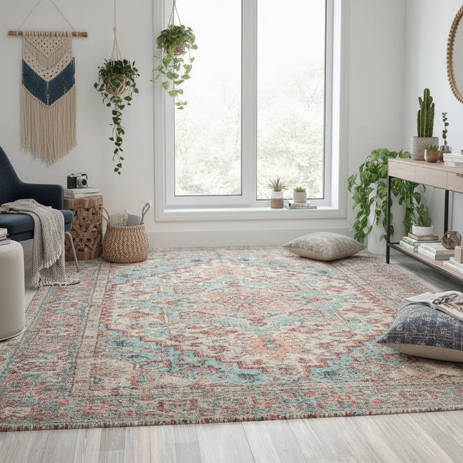 Distressed Vintage Turkish Medallion Area Rug - 8' x 10'