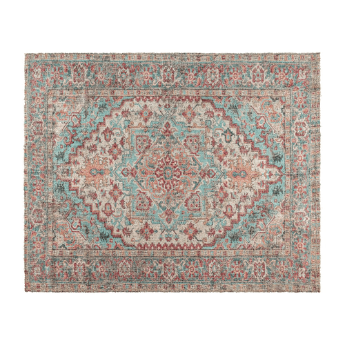 Distressed Vintage Medallion Area Rug - 8' x 10' - Blue Multi Polyester