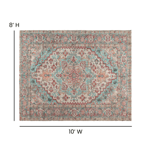 Distressed Vintage Medallion Area Rug - 8' x 10' - Blue Multi Polyester
