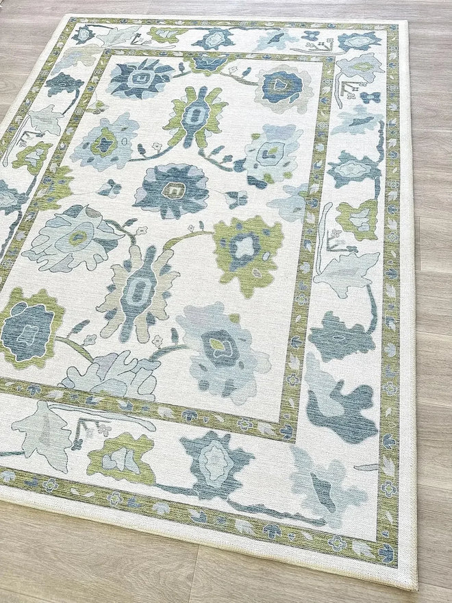 Classic Vintage Cream Green Floral Pattern Large Area Rug - The Finishing Touch Decor