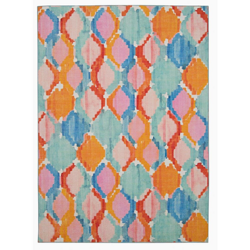 Outdoor/Indoor Aqua & Orange Trellis Print 5X7ft Area Rug - The Finishing Touch Decor
