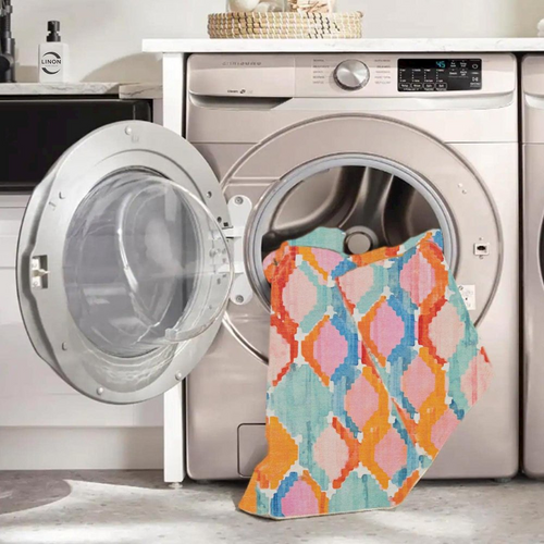 Outdoor/Indoor Aqua & Orange Trellis Print 5X7ft Area Rug - The Finishing Touch Decor