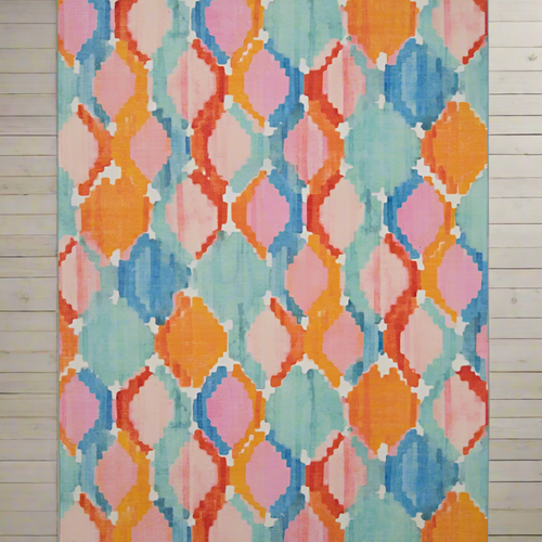 Outdoor/Indoor Aqua & Orange Trellis Print 5X7ft Area Rug - The Finishing Touch Decor