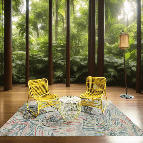 Outdoor Washable Tropical Palm Print 7' X 9' Area Rug - The Finishing Touch Decor