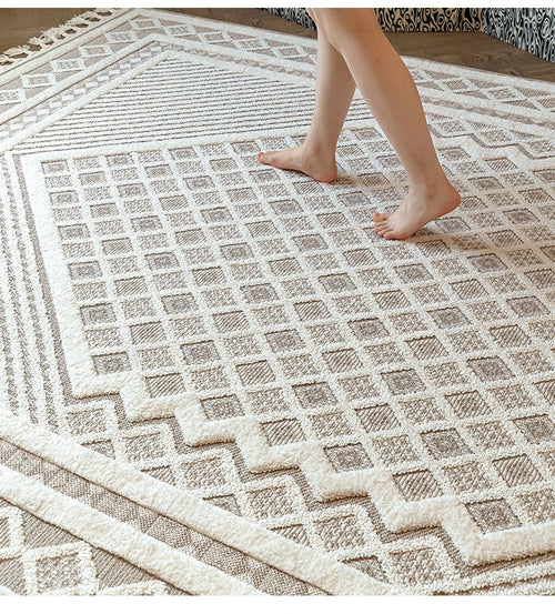 Turkish Moroccan Pattern Floor Carpet Beige Area Rug - The Finishing Touch Decor