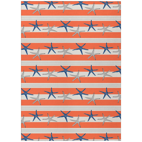 Nautical Coral Striped Starfish Motif Indoor/Outdoor 10' x 14' Area Rug - The Finishing Touch Decor