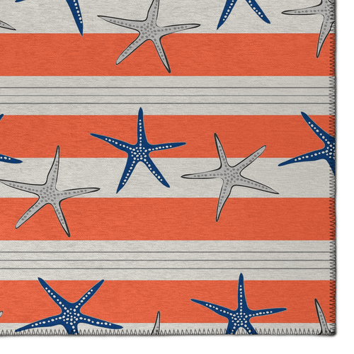 Nautical Coral Striped Starfish Motif Indoor/Outdoor 10' x 14' Area Rug - The Finishing Touch Decor