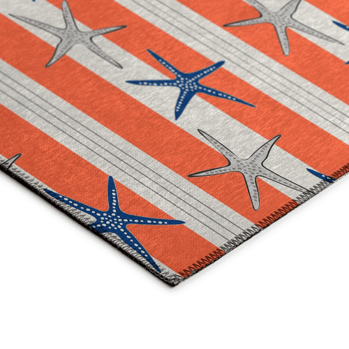 Nautical Coral Striped Starfish Motif Indoor/Outdoor 10' x 14' Area Rug - The Finishing Touch Decor