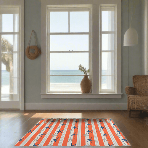 Nautical Coral Striped Starfish Motif Indoor/Outdoor 10' x 14' Area Rug - The Finishing Touch Decor