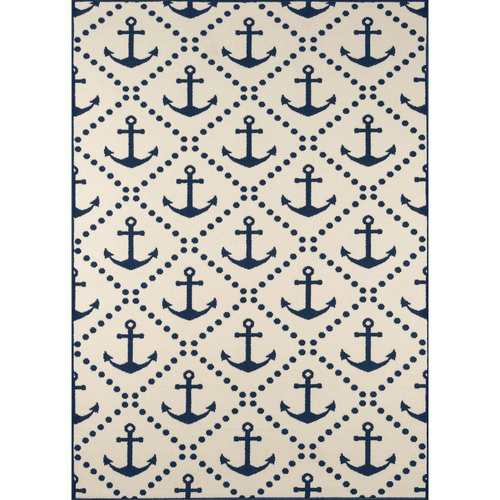 Nautical Anchor Motif Coastal Ivory Area Rug - The Finishing Touch Decor