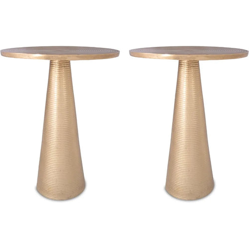 Round Gold Aluminum Set of 2 Pedestal Side Tables - The Finishing Touch Decor
