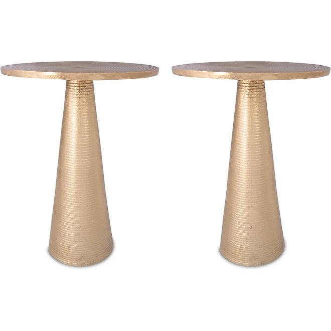 Round Gold Aluminum Set of 2 Pedestal Side Tables - The Finishing Touch Decor
