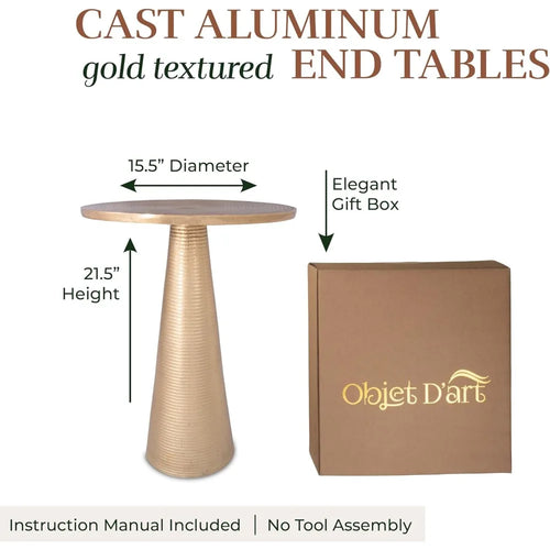 Round Gold Aluminum Set of 2 Pedestal Side Tables - The Finishing Touch Decor