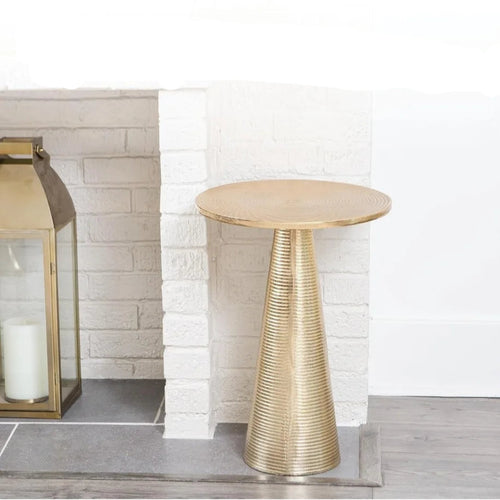 Round Gold Aluminum Set of 2 Pedestal Side Tables - The Finishing Touch Decor