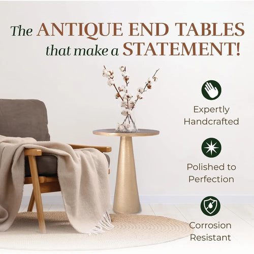 Round Gold Aluminum Set of 2 Pedestal Side Tables - The Finishing Touch Decor