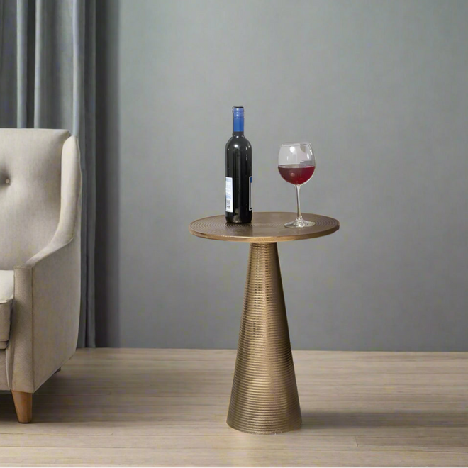 Round Gold Aluminum Set of 2 Pedestal Side Tables - The Finishing Touch Decor