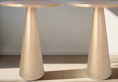 Round Gold Aluminum Set of 2 Pedestal Side Tables - The Finishing Touch Decor