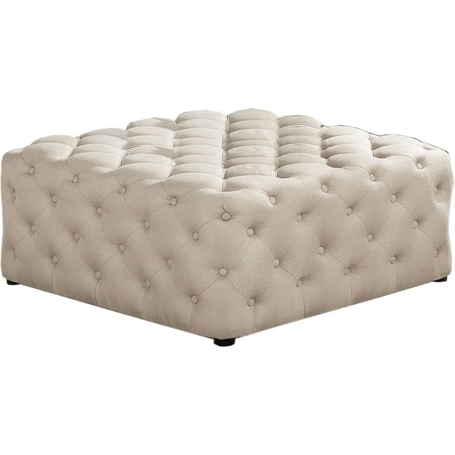 Beige Linen Tufted Square Ottoman Table - The Finishing Touch Decor