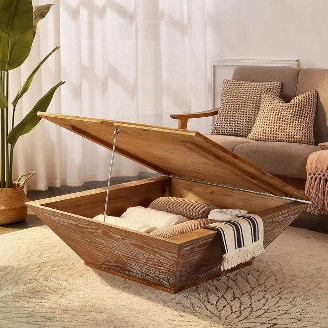 Lift Top Storage Farmhouse Wood Coffee Table - The Finishing Touch Decor