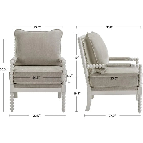 Classic Linen Fabric Armchair with Wood Frame Set - The Finishing Touch Decor