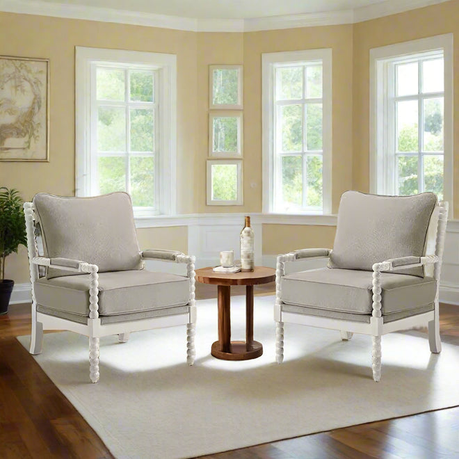 Classic Linen Fabric Armchair with Wood Frame Set - The Finishing Touch Decor