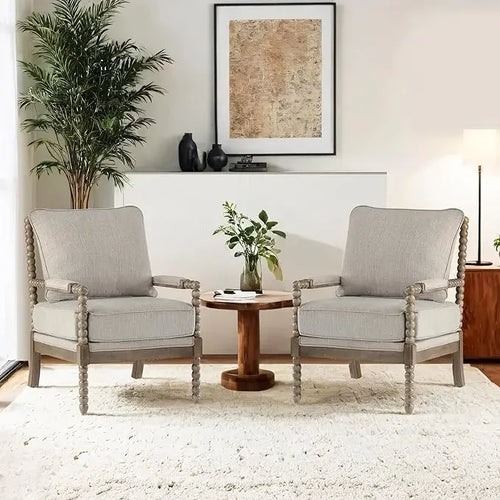 Classic Linen Fabric Armchair with Wood Frame Set - The Finishing Touch Decor