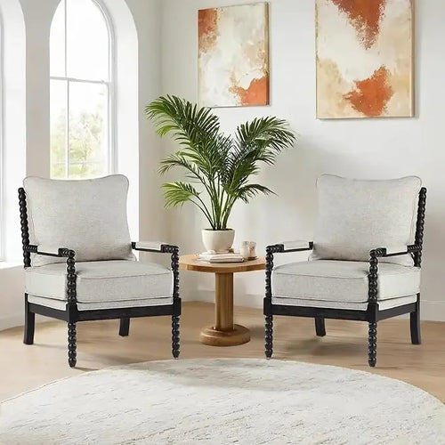 Classic Linen Fabric Armchair with Wood Frame Set - The Finishing Touch Decor