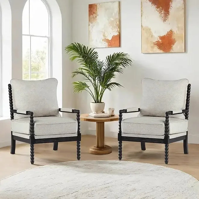 Classic Linen Fabric Armchair with Wood Frame Set - The Finishing Touch Decor