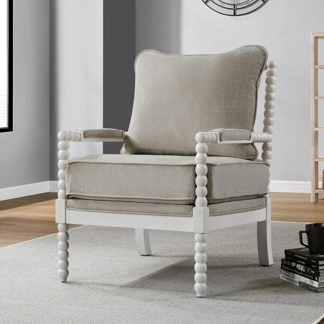 Classic Linen Fabric Armchair with Wood Frame Set - The Finishing Touch Decor