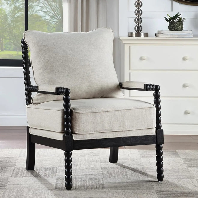 Classic Linen Fabric Armchair with Wood Frame Set - The Finishing Touch Decor