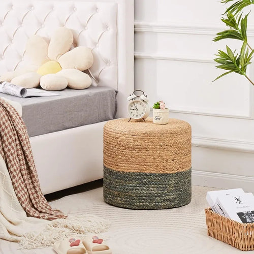 Handwoven Natural Jute Husk 18" Ottoman Pouf - The Finishing Touch Decor