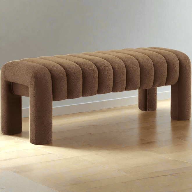 Boucle Upholstered Padded Entryway Bench - The Finishing Touch Decor