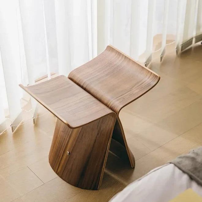 Scandi Wooden Butterfly Curved Accent Table Stool - The Finishing Touch Decor