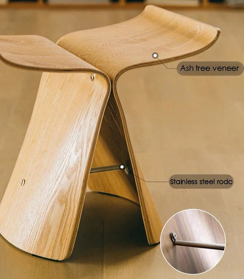 Scandi Wooden Butterfly Curved Accent Table Stool - The Finishing Touch Decor